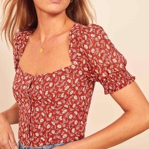 Reformation Red Floral puff sleeve Blouse